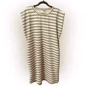 Entro Striped Shoulder Pad Dress Size Large Cream Brown Knit Shift